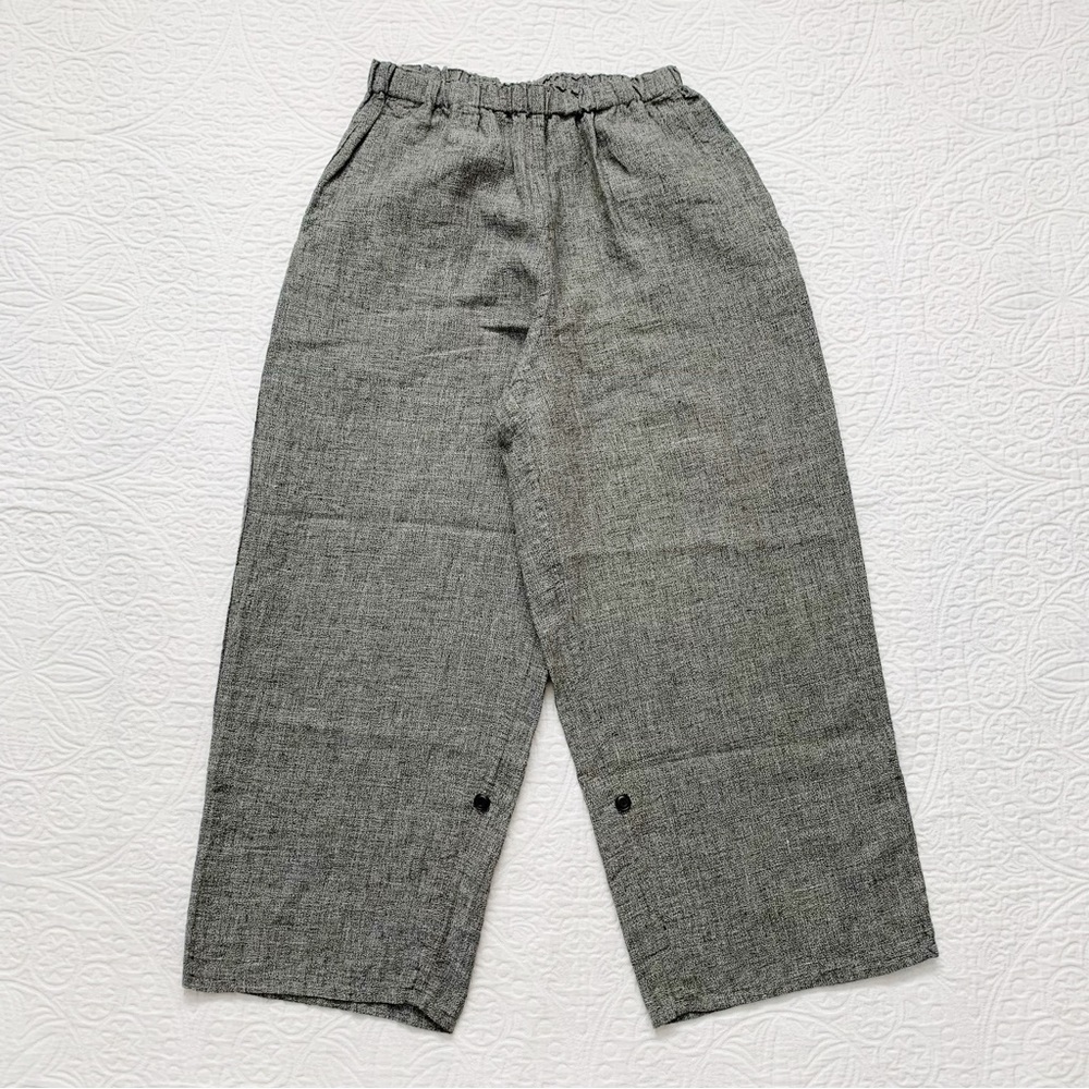 FLAX by Jeanne Engelhart Cropped High-Rise Linen Wide Leg Pants,‎ Grey